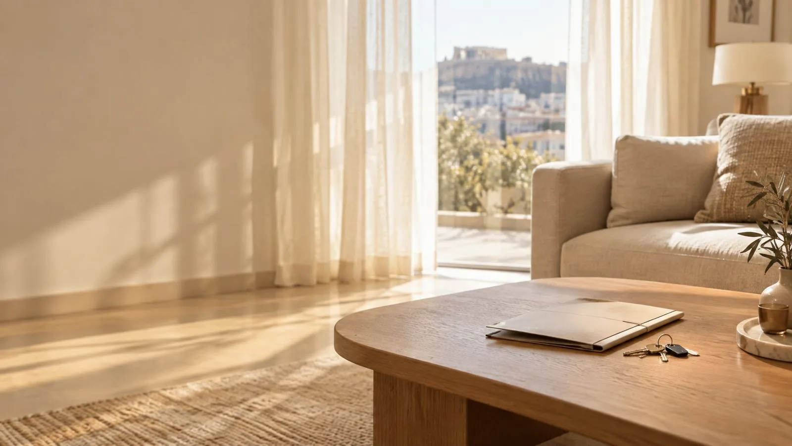 Σαλόνι κατοικίας με θέα στην Ακρόπολη